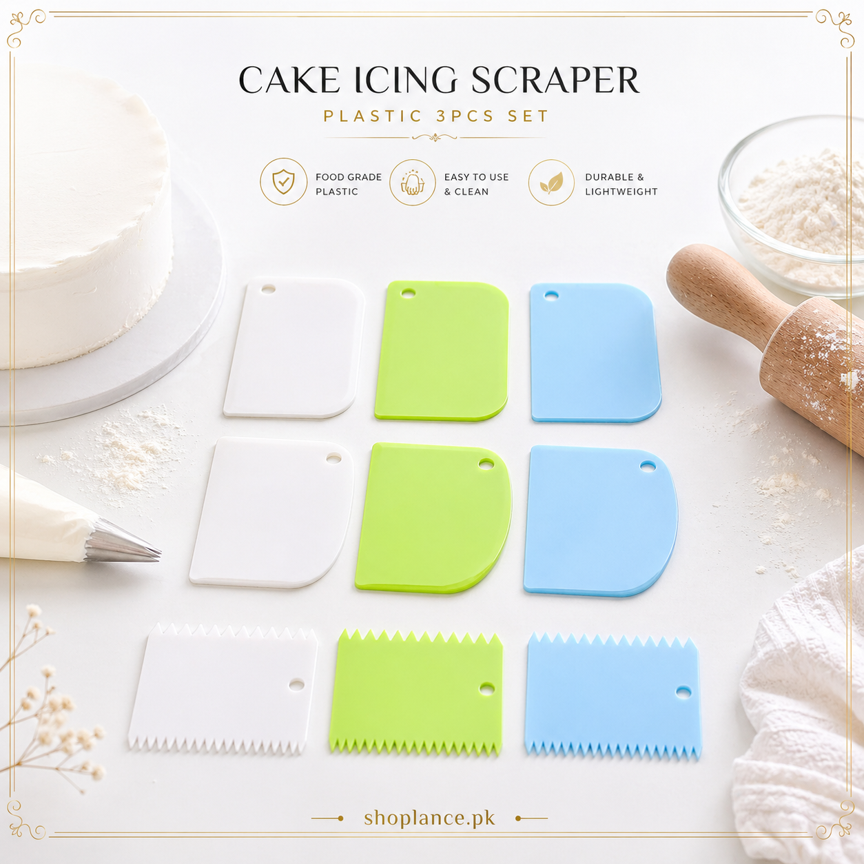 Plastic Cake Icing Scraper Set 3 Pcs